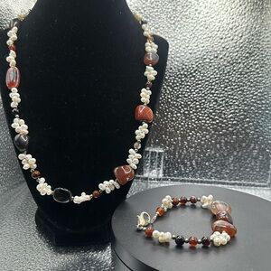 Carnelian And Pearl Necklace Set